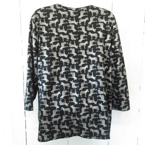 Karen Scott Top XXL 2XL Black Zebra Print V Neck 3/4 Sleeve - Picture 3 of 6